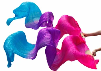 100% silk kõhutants fännid käsitsi valmistatud värvitud kõhutants silk pikk fännid 180x90cm kõhutants tarvikud Roosa+Lilla+Türkiis Värv