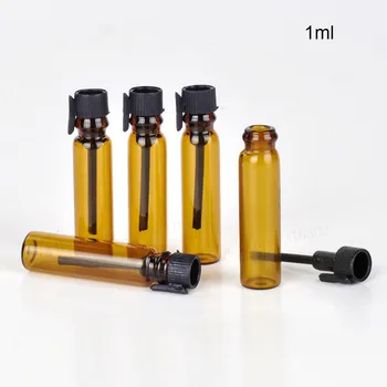 100 x 1ml Tühi Kollane mini parfüümi klaaspudelis Väikese Valimi Parfum viaali tester uuringu Parfüümi pudeli Korgid Must