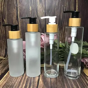 100ml jäätunud klaasi spray pudel bamboo lotion pudelid must pumba kork, šampoon, naha hooldus läbipaistvast klaasist pudel, purk