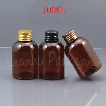 100ML Pruun Ring Plastikust Pudelile keeratav Kork , 100CC Kreem / Palsam Proovi Pakend Pudel , Tühi Konteiner-ja Kosmeetikatooted