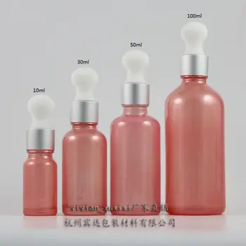 100ml roosa Klaas eeterlikku Õli Pudel, alumiiniumist (matt hõbe sõrmus+valge kummist) tilguti kork,100 ml eeterlikku Õli Konteiner