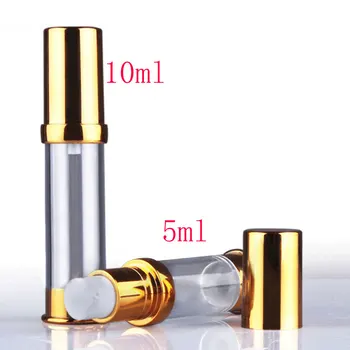 10ml X 30 tühi kuld UV-väike kosmeetiline kreem konteinerite õhuta pump 10g alumiinium vaakum-emulsioon kreem proovi mahutid