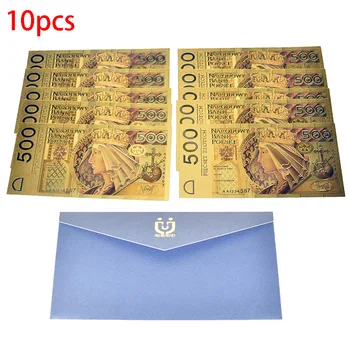 10tk 24K gold Foil Bill Pangatähtede Poola Valuuta mõeldud värvilised 500 PLN Panga suveniiride kingitus
