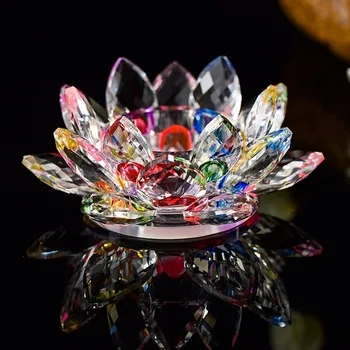 11.5 cm Varicolored Crystal Lotus Küünlajalg Mniature Romantiline Lille Küünal Omanik Värviline Klaas Kaunistused Kodu Kaunistamiseks