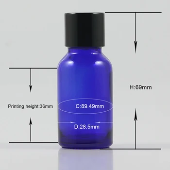 15ml klaas sinine pudel koos korgiga must keeratav kork, Cospack kosmeetikatoodete pakendid 15ml pudel