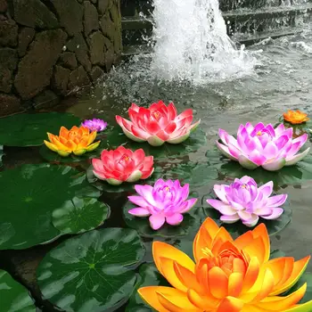 18CM Ujuvad Lotus Segatud Värv, Kunstlikku Lille Tõetruu vesiroosi Micro Maastiku Pulm Tiigi Aed Võltsitud Taimed Decor