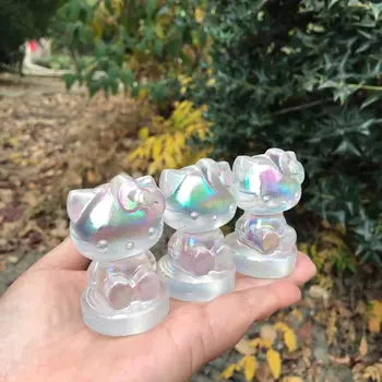 1tk Füüsiline, Aura Selge Kvarts Nikerdatud Kitty Gemstone Kristallid Kass Figuriin Crystal Wicca Kaunistamiseks