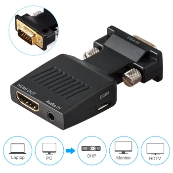 1tk HDMI-GA Ühilduva Konverteri Adapter 1080P VGA-HDMI-Adapter PC Sülearvuti HDTV Projektoriga Video Audio Converter
