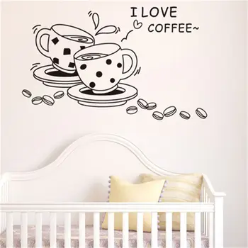 1tk ma armastan kohvi vinüül seina Kleebis decal eemaldatav armas kohvi tassi seina kleebis Köök