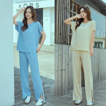 2021 Suvel Uus Naiste Pidžaama 3tk Set Poolita Pikad Püksid Lühikesed Varrukad Naiste Nightwear Sobiks Leibkonna Riided Magamiseks Kanda