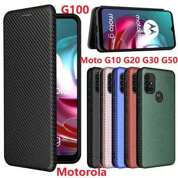 2022 süsinikkiust Motorola G100 G50 Juhul Magnet-Raamat Seista Flip Card Kaitsva Rahakott PU Nahk Moto G10, G20 G30 Kate