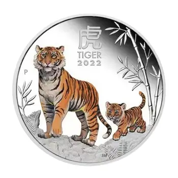 2022 Uus Austraalia Zodiac Loomade tiigriaasta Pinnatud Hõbe Mündi 1 Oz Värvitud Mälestus Medalid Käsitöö Kogumine