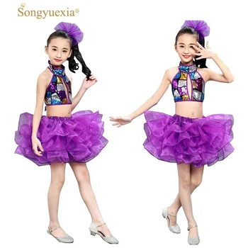 2022 Uus Laste Lilla Seelik Tantsu Kostüümid Tüdrukute Lapsed Laps peep varba kingad Konkurentsi Jazz Stage Tulemuslikkuse Riided