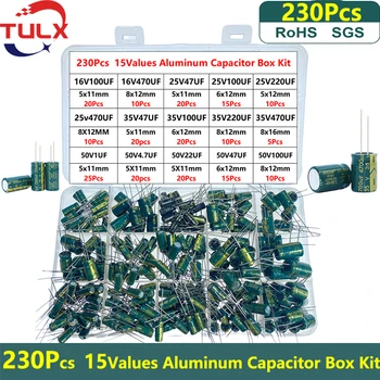230Pcs/Kast Kondensaator Komplekt Alumiinium-Elektrolüütkondensaatorid Kondensaatorid Set 15Values 16V 25V 35V 50V 1uF-470uF-ja Lauatarvete Komplekt Ladustamise Madala ESR