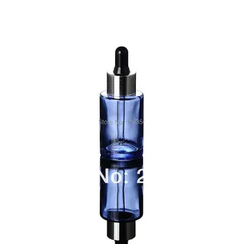 30ML sinine klaas pudel läikiv hõbe krae & must pirn, seerumi pudelist või klaasist pudel tilguti