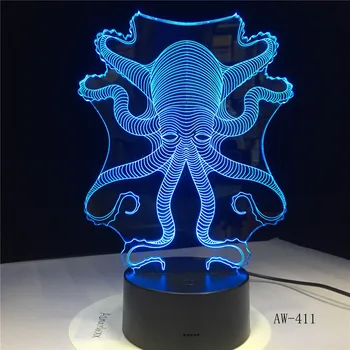 3D-Loomade Kaheksajalad Seepiad RC USB LED Lamp Veealune Maailm Kalade Lapsed Mänguasjad Kerge 7 Värvi Muuta Öösel Tuli Laua Kingitus AW-411