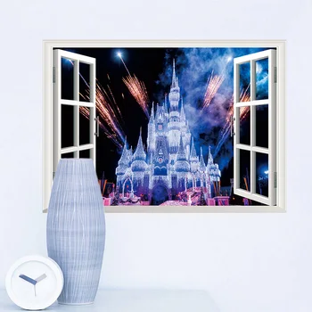 3D-lossi akna seina kleepsud elutuba magamistoa seina kaunistamiseks PVC kunsti murals maastik, uks kleebiseid