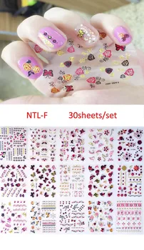 3D Nail Art Kleebis-30PCS/Palju Punast Kullast Lill & Liblikas Liim Nail Art Kleebised - Väikelaevad Tasu Kleebised