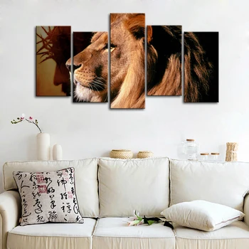 5 Paneelid Kaasaegne Lõvi ja Jumal Lõuend Trükib Art Decor Lõvi Juuda Plakat Religioosse Maali Seina Art Home Office