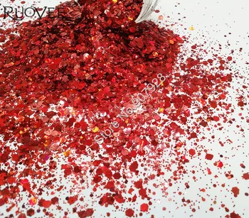 50gram x Laser Punane Värv Glitter Segatud Kuusnurk Pulber Kuju DIY Nail Art Kaunistused ja Glitter Käsitöö