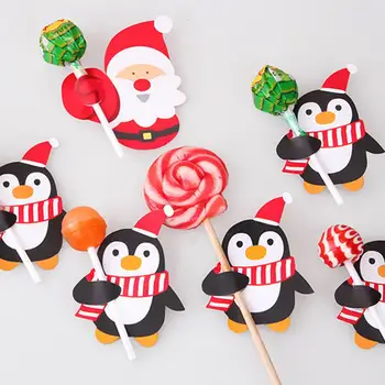 50tk Karikatuurid Santa Claus Pingviin Paber Lollipop Kaardid DIY Lollipop Kingitus Paketi Decor Jõulud Teenetemärgi Navidad Uus Aasta
