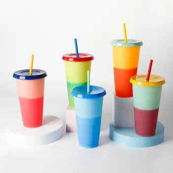 5tk/Set Termokroomseid Cup Eco-sõbralik kuumuskindel Plastik Värv Muutmine Õled Tass Kohvi Tassi jaoks Travle