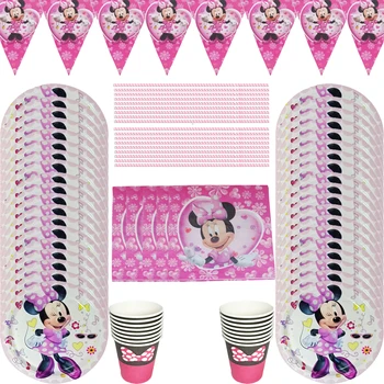 74pcs/palju Minnie Mouse Sünnipäeva Ühekordsed Nõud kaunistamiseks beebi dušilifti Komplekt Stseene Kogumise Teenetemärgi komplekt