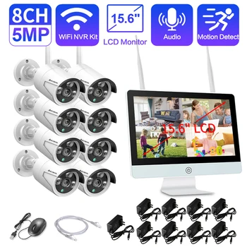 8CH 5MP Traadita Kaamera Süsteem Home Security P2P Väljas Veekindel CCTV H. 265 videovalve Komplekt, 15,6 Tolline LCD-Ekraan