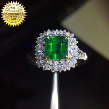 9K Kuld sõrmus Lab Loodud 2ct Smaragd ja Moissanite Teemant Sõrmus riiklik tunnistus Em-008