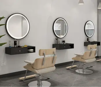 Alumiinium raam barber shop peegel ilusalong peegel tabelis üks ring ühe peegel juuksur peegel seina peegel