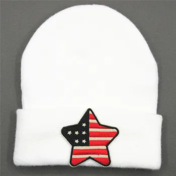 Ameerika lipu tähed tikandid Paksenema kootud müts talvel soe müts Skullies ühise põllumajanduspoliitika beanie müts lapsele mehed naised 61
