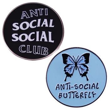 Anti-Social Butterfly Anti Social Club Sõle Emailiga Pin-Sõled, Metallist Märgid Rinnamikrofon Nööpnõelad Teksariidest Jakk, Ehted Aksessuaarid Kingitused