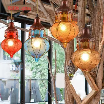 Araabia stiilis Värviline kohvikus Ripats Kerge Traditsiooniline Laterna Klaas Jõulud Rippus Lamp Kohvik Restoran valgustus