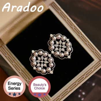 ARADOO S925 Silver Needle Pearl Kõrvarõngad Vintage Design Teemant Kõrvarõngad Pitsääris Kerge Luksus Kõrvarõngad