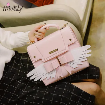 Armas roosa üks-õlg messenger bag girly fashion vibu-sõlm tiiva käekott isiksus kõik-match naiste kott