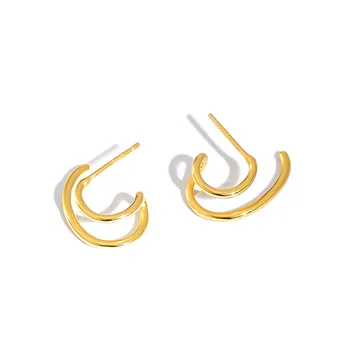 Autentne 925 Sterling hõbe Kuld /Valge Ebaregulaarne Topelt Rida Ringi kaks-Read Augustamine kõrvarõngad ehted Luksus C-HED582
