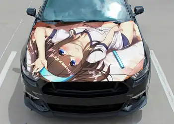 Auto kapuuts sexy anime girl, vinüül kleebis, värviline graafika, auto decal, veoauto graafiline, kapott wrap decal, f150, CUSTOM