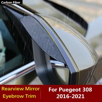 Auto Süsinikkiust Pool Rearview Mirror Cover Stick Sisekujundus Raami Lamp Kilp Kulmu Tarvikud Vihma/Päikese Peugeot 308 2016-2021
