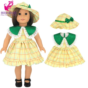 Baby Doll Ruuduline Kleit koos Lotus Leaf Krae 18 Tolline Nukk Retro Kleit, Müts Mänguasjad, Riided