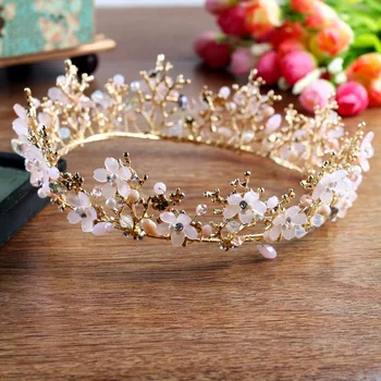 Barokk Tiaras Crown Retro Kallis Suur Lill Pruut Crown Ehted Boutique Headdress Käsitöö Pulm UV-Värvi Kaitse