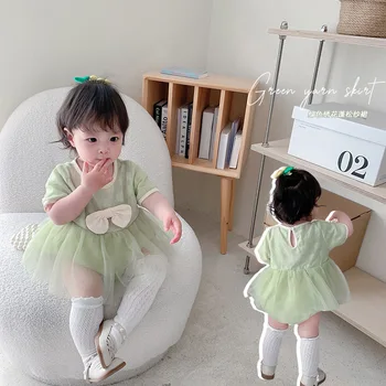 Beebi Sipukad Kleit Rohelise Värvi Suvine Tüdruk Imiku korea Võrgusilma Ühe rõivakomplekti Vastsündinud Õhuke väikelapse jõulud kanda uus sündinud esemed