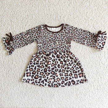 Beebi Tüdrukud Sügis Talv Leopard Printsess Kleit Ruffle Varrukatega Riided Lastele Imiku Boutique Hulgi Väikelapse Keerutama Riided