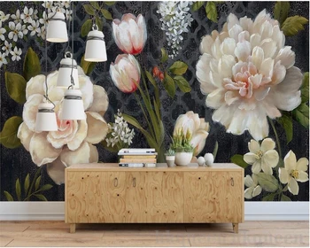 beibehang Custom 3d render, seinamaaling euroopa retro camellia tulbi käsitsi maalitud abstraktne õlimaal taust seina paber 3d seinamaaling