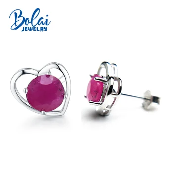 Bolaijewelry,Üllas, elegantne 925 hõbe kõrvarõngas koos ruby gemstone kuulnud-kujuline gemstone kõrvarõngas naiste romantiline kingitus tüdruk