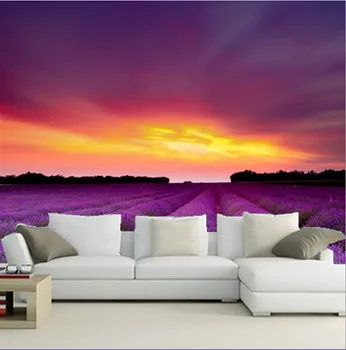 Custom 3D murals,3D Lavendel alusel, milles päike de papel parede,elutoas diivan, TV seina, magamistoas seina-paber