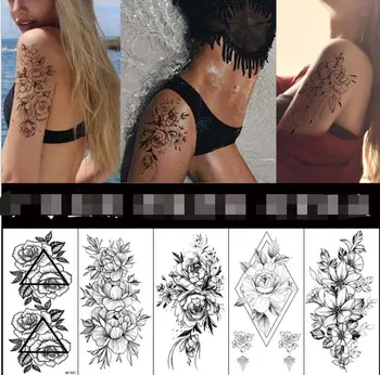 daamid tatoos Lille Tüdrukute Ajutiste Tätoveeringute Naiste Veekindel Must Tätoveering Kleebised 3D Õis Lady Õla DIY Tatoos