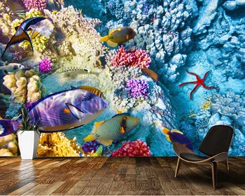 De Papel parede Coral ja troopiliste kalade veealuse maailma loodus seinamaaling 3d tapeet,elutoas tv seina magamistuba restoran seinamaaling