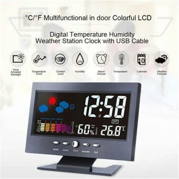Digitaalne Äratuskell Desktop Elektrooniline Äratuskell LCD Taustvalgustus Loominguline Termomeeter Hygrometer ilmajaamas Kell