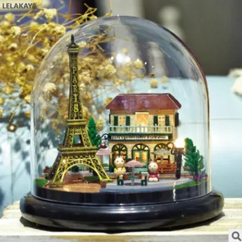 DIY Pariisi Eiffeli Torn Klaasi Palli Käsitsi valmistatud Puidust Nukumaja Kääbus Kodu Nuku Majad Kodu Kokkupanek Mänguasi Mudel, Hoone Kit