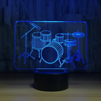 Drum set Modelleerimine 3D LED Night Light Remote Touch Muusikariistad Tabel Lamp, Millel on 7 Värvi muuta Loominguline Kingitus Lastele